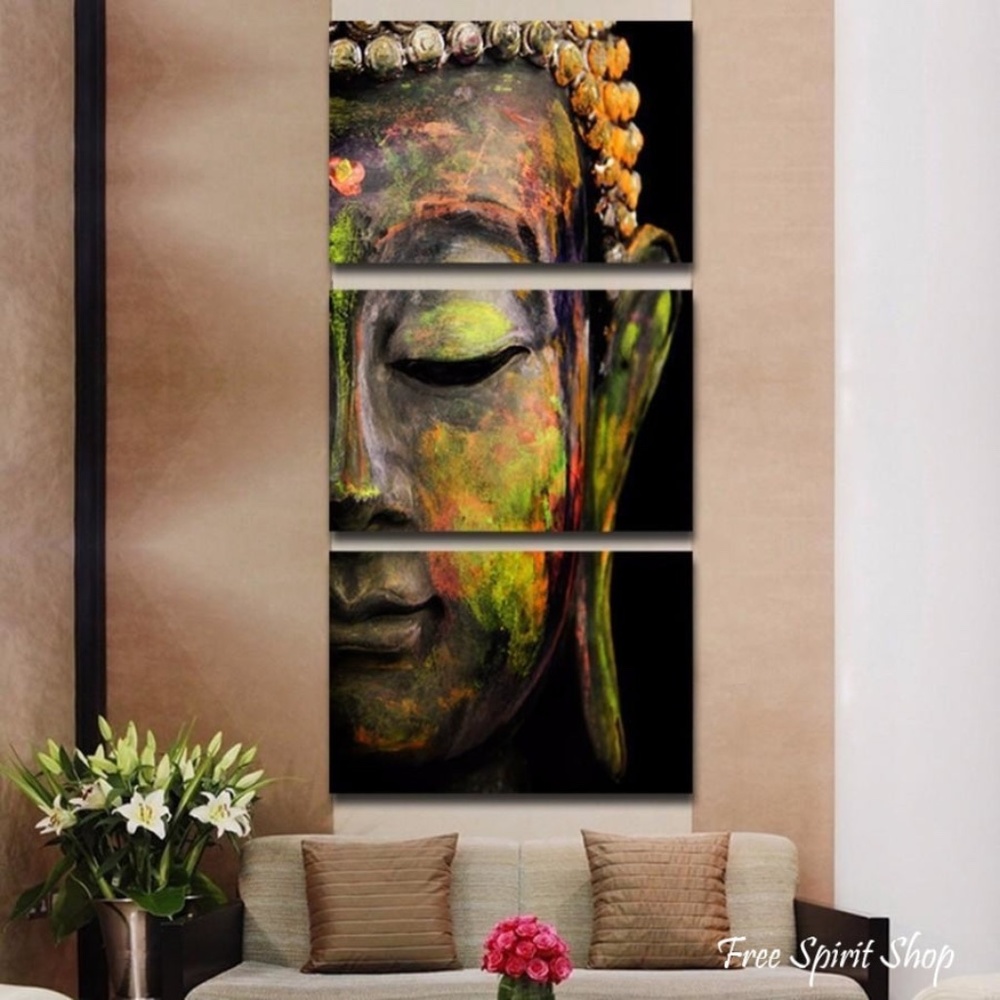 3-piece Feng Shui Buddah Painting Canvas Framed Wall Art
